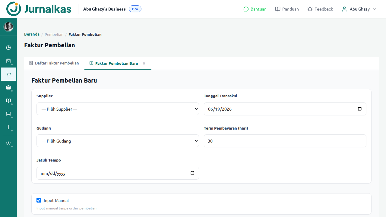 Form Input Faktur Pembelian