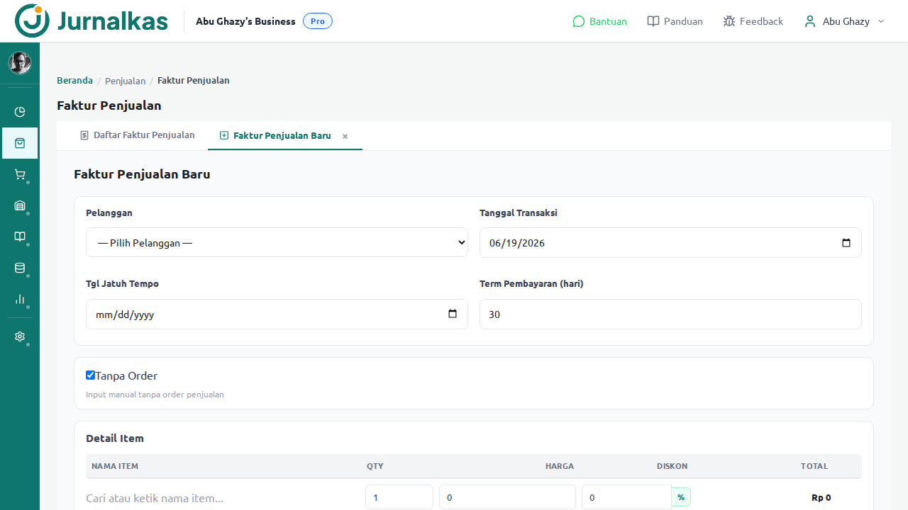 Form Input Faktur Penjualan