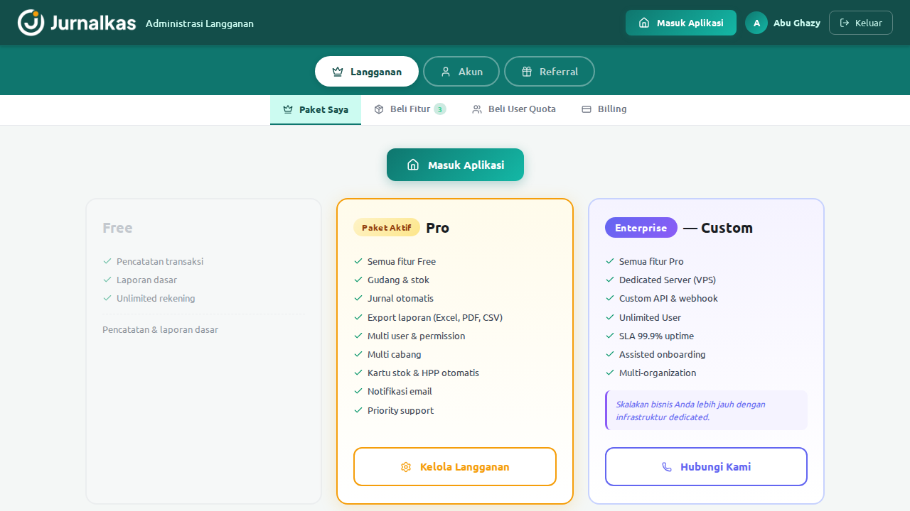 Tab Paket Saya — langganan aktif Anda
