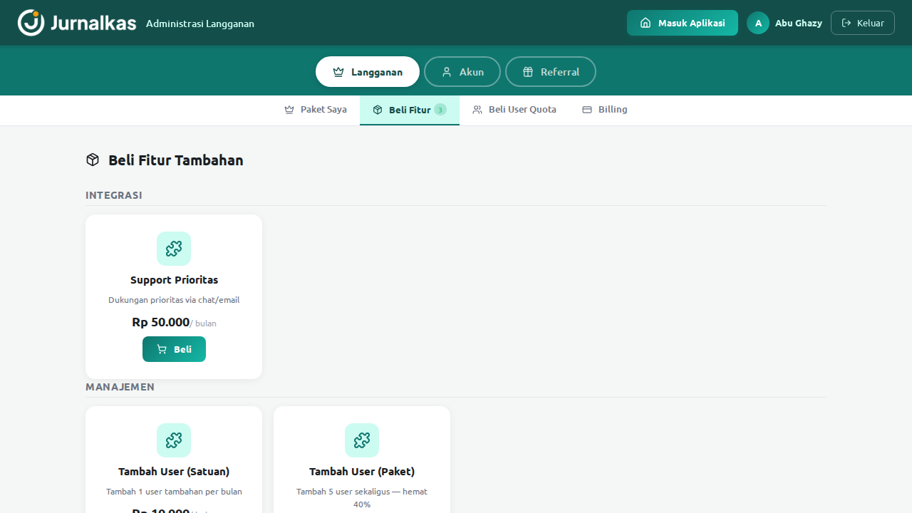 Tab Beli Fitur — upgrade paket