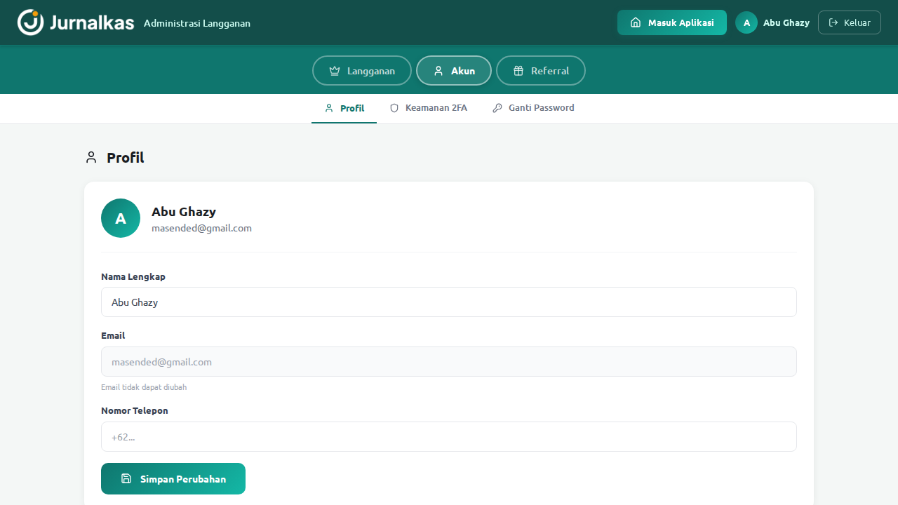 Tab Profil — pengaturan profil akun