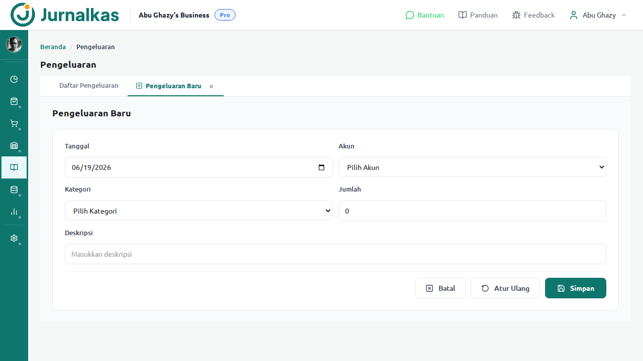 Form Input Pengeluaran baru
