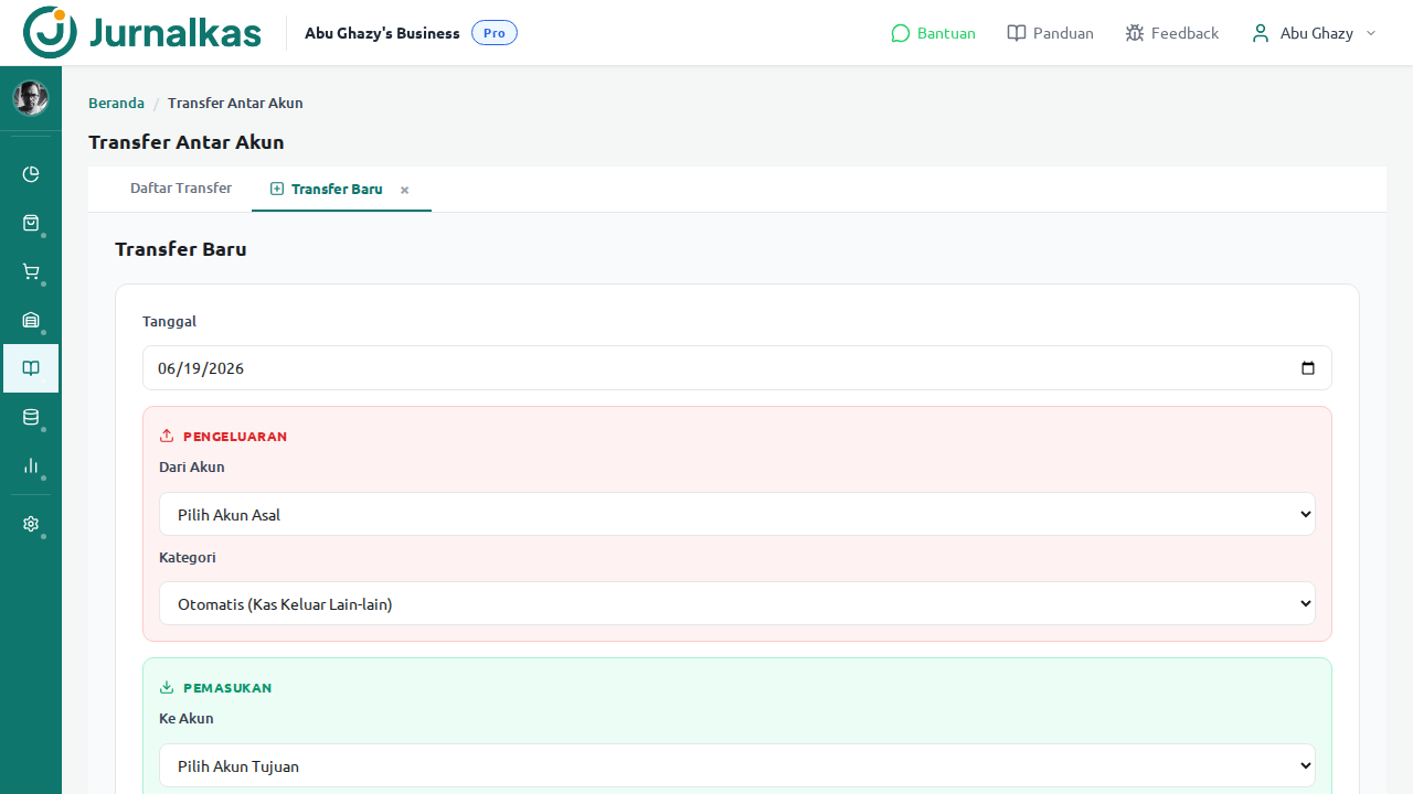 Form Input Transfer baru